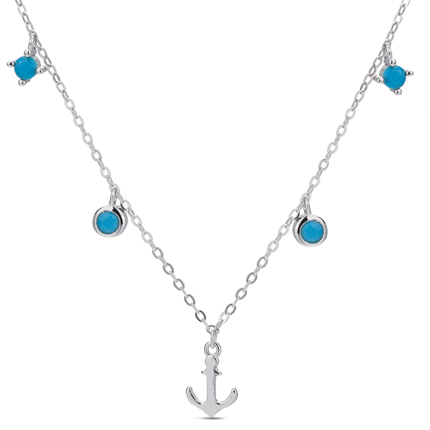 Collier composé d'une chaîne en argent 925/000 assorti d'un pendentif en forme d'ancre et de pampilles serties de turquoise d'imitation. Ancre Rond Adolescent Adulte Femme Fille Indémodable Symboles Collier composé d'une chaîne en argent 925/000 assorti d'un pendentif en forme d'ancre et de pampilles serties de turquoise d'imitation. Ancre Rond Adolescent Adulte Femme Fille Indémodable Symboles