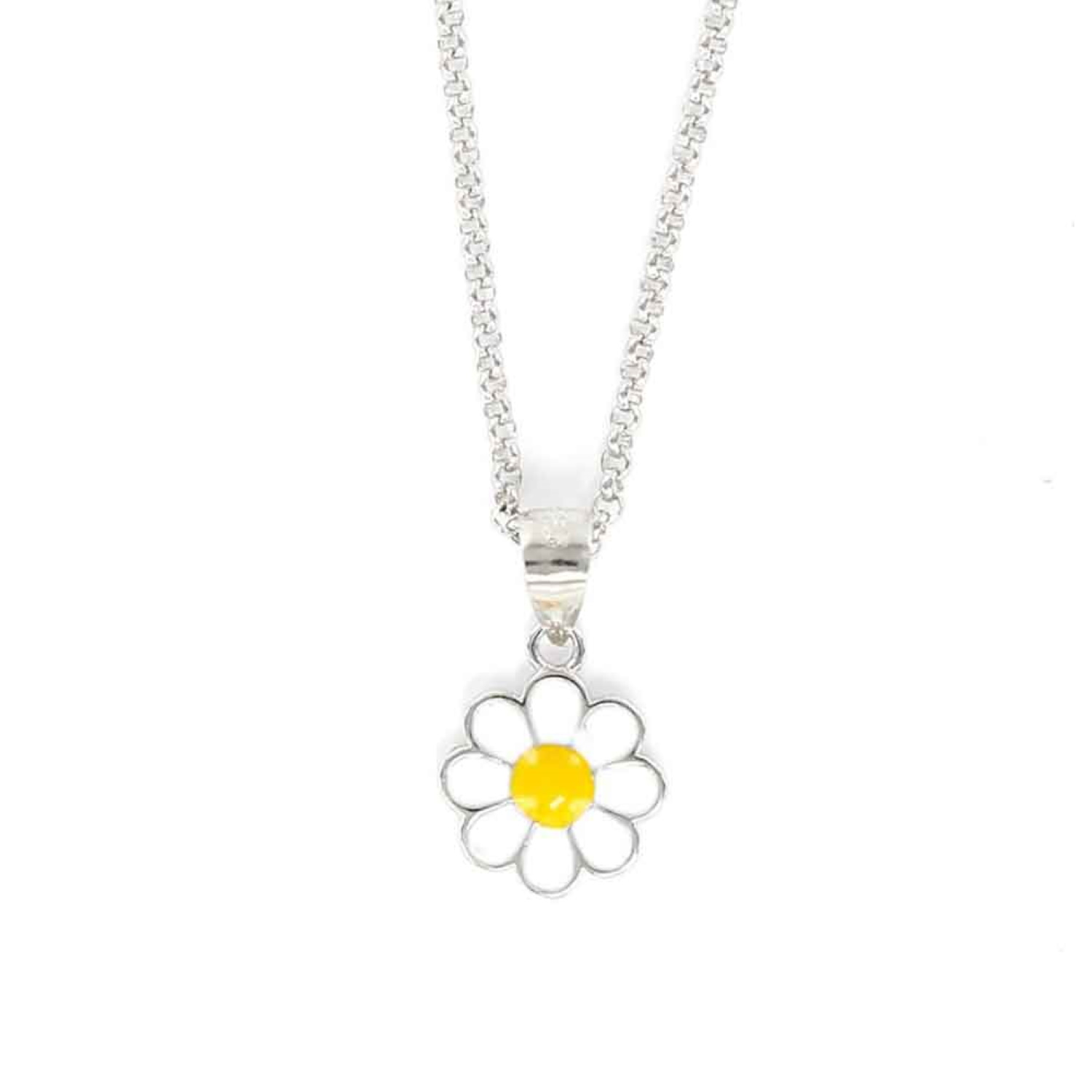 Collier composé d'une chaîne en argent 925/000 et d'un pendentif en forme de fleur marguerite pavée d'émail. Adolescent Adulte Femme Fille Fleurs Indémodable Nature Collier composé d'une chaîne en argent 925/000 et d'un pendentif en forme de fleur marguerite pavée d'émail. Adolescent Adulte Femme Fille Fleurs Indémodable Nature
