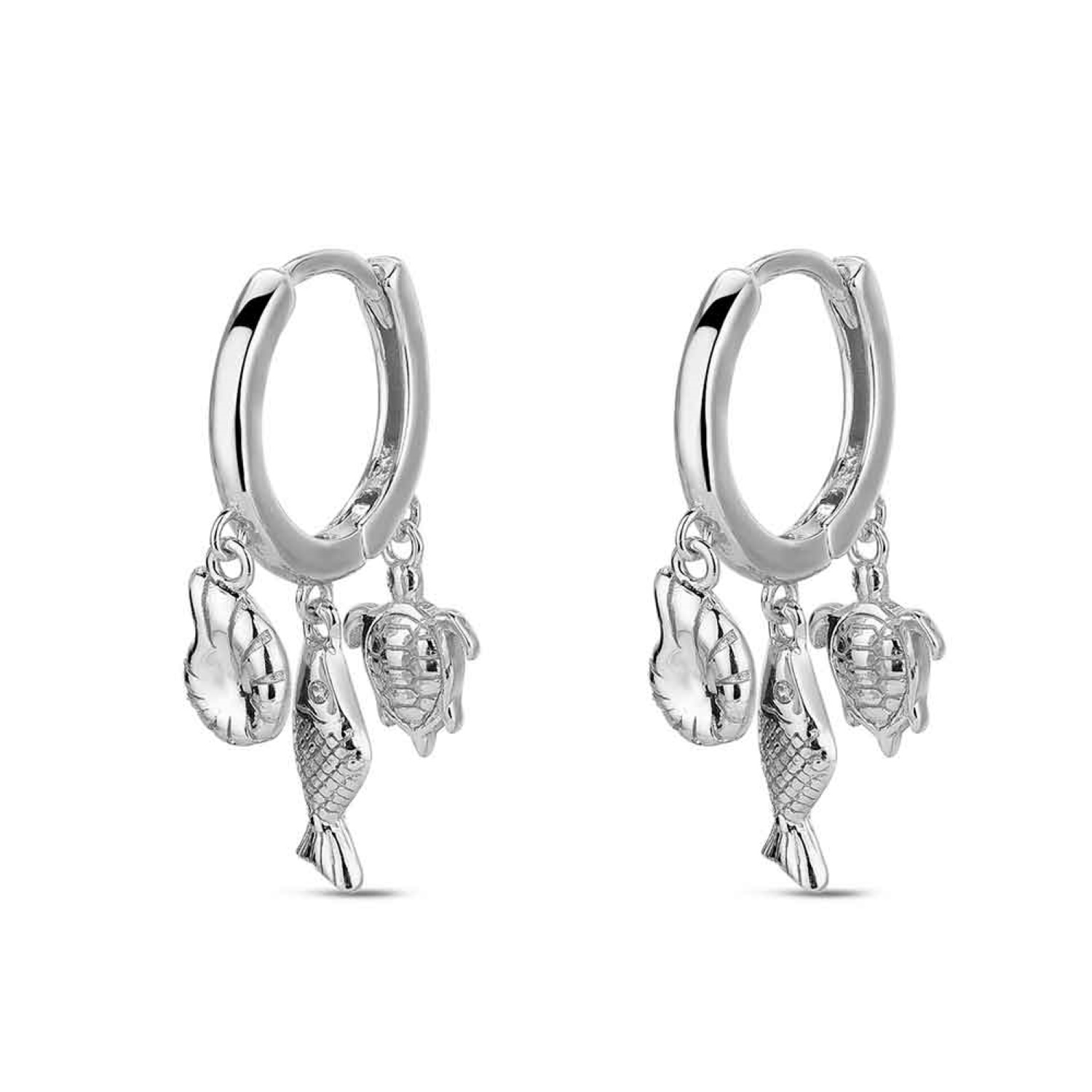 Boucle d'oreilles créoles en argent 925/000 rhodié avec trois pendants en forme de poisson, coquillage et tortue. Coquillage Créoles Pendantes Poisson Tortue Adolescent Adulte Animaux Femme Fille Indémodable Boucle d'oreilles créoles en argent 925/000 rhodié avec trois pendants en forme de poisson, coquillage et tortue. Coquillage Créoles Pendantes Poisson Tortue Adolescent Adulte Animaux Femme Fille Indémodable