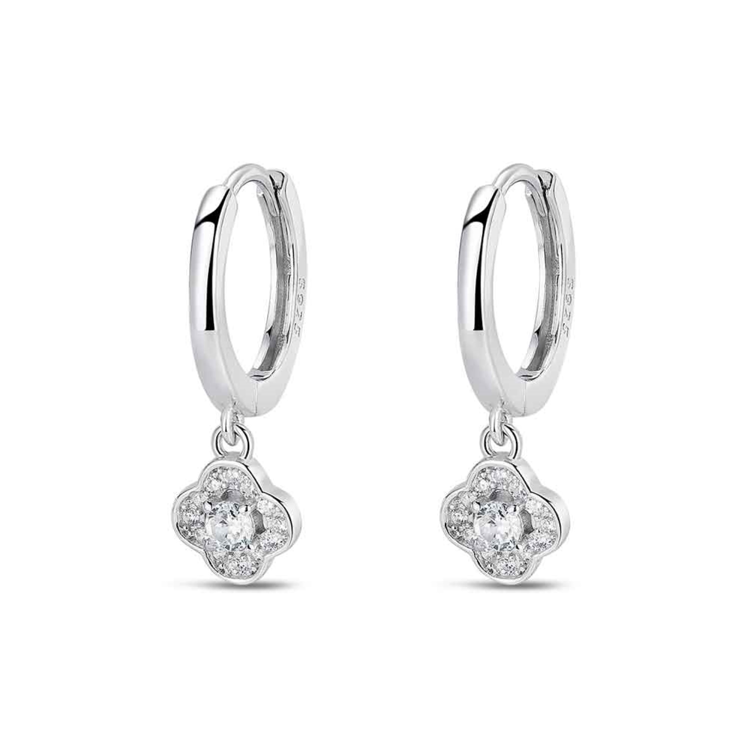 Boucle d'oreilles créoles en argent 925/000 rhodié avec un pendant trèfle serti d'oxydes de zirconium blancs. Créoles Pendantes Strass Trèfle Adolescent Adulte Femme Fille Fleurs Indémodable Nature Boucle d'oreilles créoles en argent 925/000 rhodié avec un pendant trèfle serti d'oxydes de zirconium blancs. Créoles Pendantes Strass Trèfle Adolescent Adulte Femme Fille Fleurs Indémodable Nature