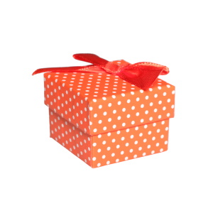 Boîte cadeau écrin pour bague avec petits pois avec nœud papillon.
