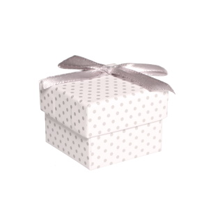 Boîte cadeau écrin pour bague avec petits pois avec nœud papillon.