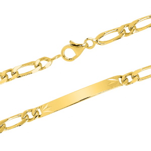 Bracelet gourmette composé d'une chaîne et d'une plaque personnalisable en plaqué or jaune 18 carats.