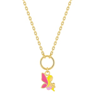 Collier composé d'une chaîne en plaqué or jaune 18 carats et d'un pendentif représentant une fée. Fermoir anneau ressort avec 3 cm de rallonge.
