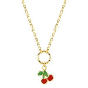 Collier composé d'une chaîne en plaqué or jaune 18 carats et d'un pendentif cerise. Fermoir anneau ressort avec 3 cm de rallonge.