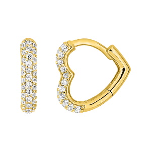 Rehaussez votre style avec ces ravissantes boucles d'oreilles créoles en forme de coeur, confectionnées en plaqué or jaune 18 carats et ornées d'oxydes de zirconium ronds taille brillant. Ces créoles éclatantes ajoutent une touche d'élégance discrète à toute tenue, parfaites pour un usage quotidien ou des occasions spéciales. Un choix sophistiqué pour celles qui apprécient la finesse et le luxe.