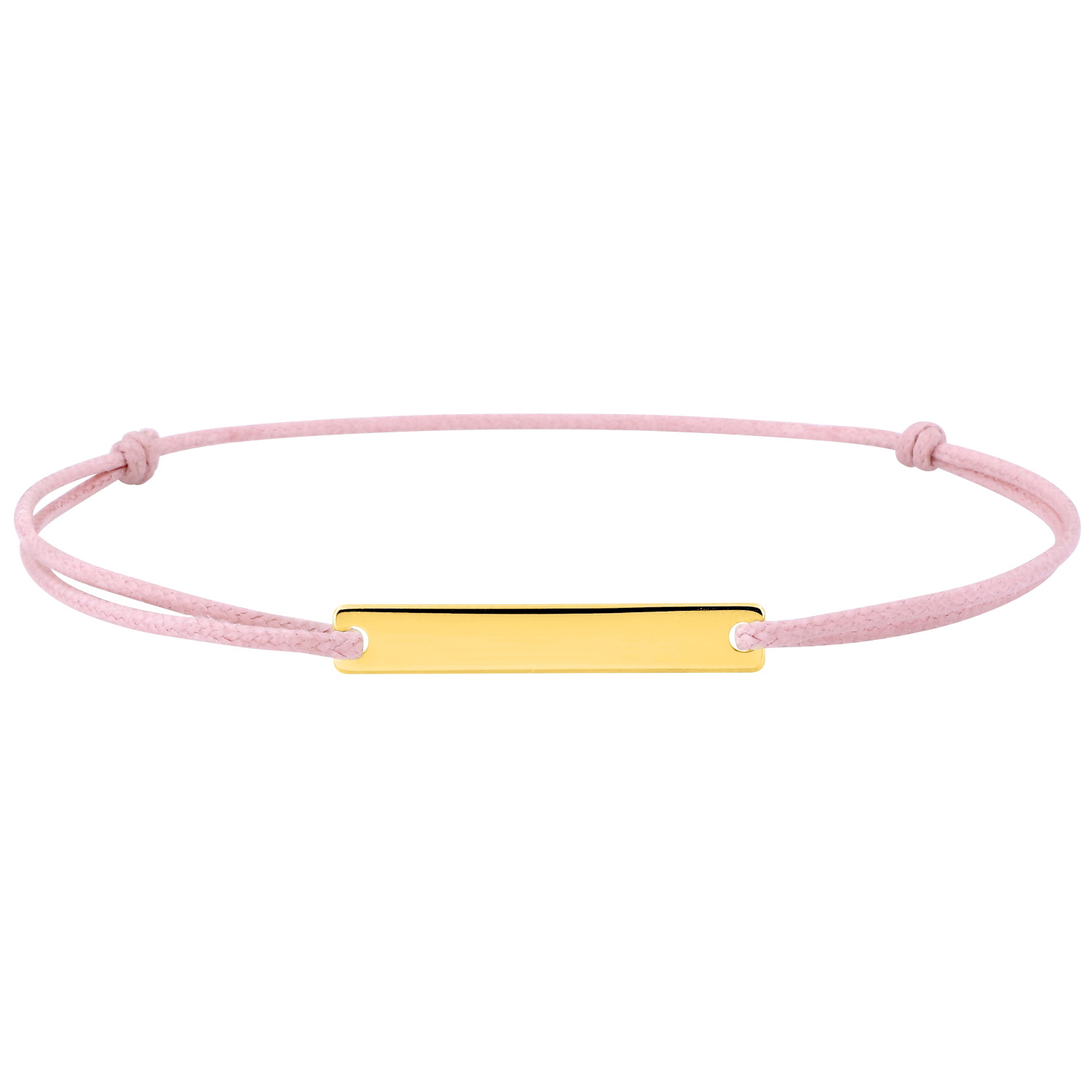Bracelet composé d'un cordon rose et d'une plaque personnalisable en plaqué or jaune 18 carats. Cordon Adolescent Adulte Femme Fille Gravure Indémodable Bracelet composé d'un cordon rose et d'une plaque personnalisable en plaqué or jaune 18 carats. Cordon Adolescent Adulte Femme Fille Gravure Indémodable