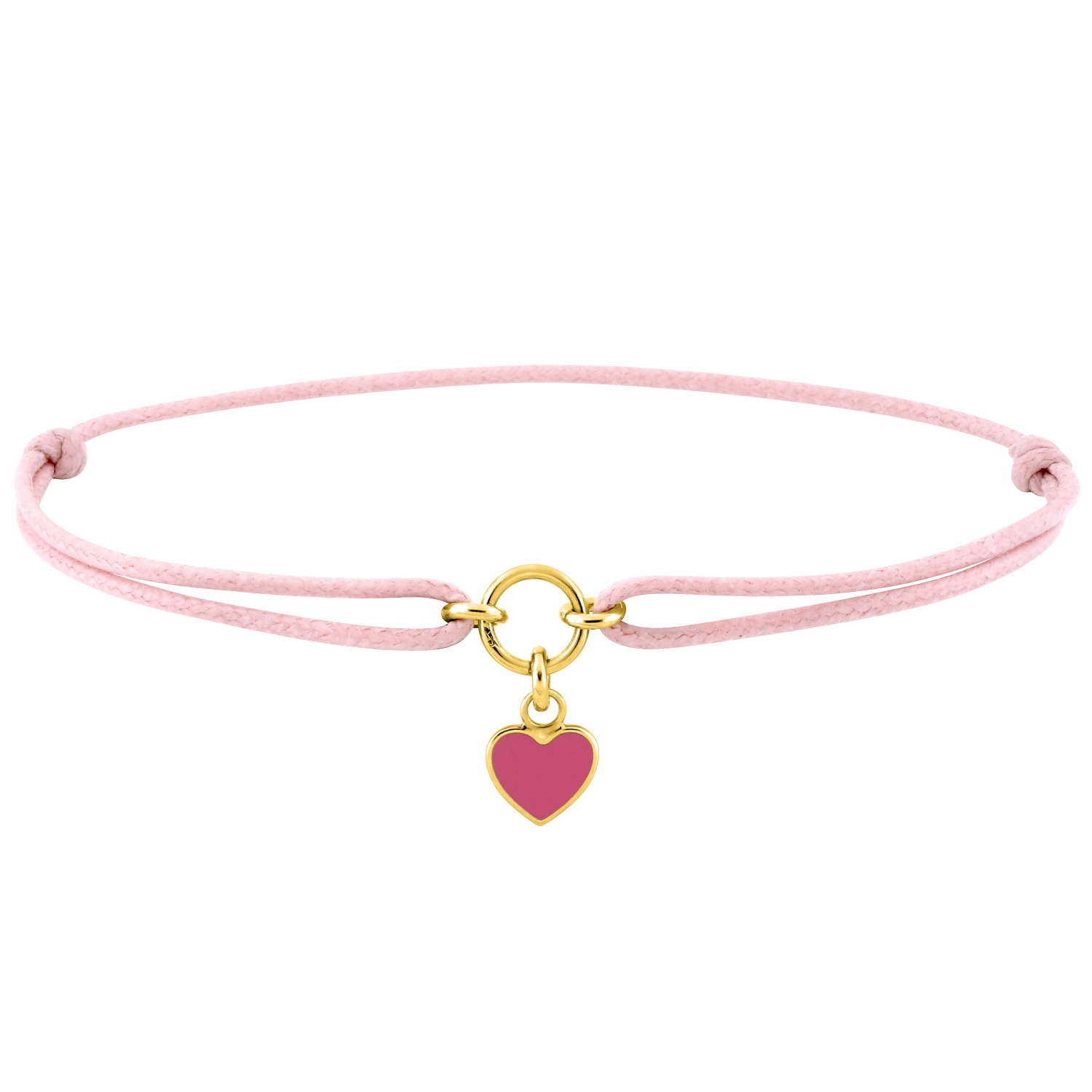 Bracelet composé d'un cordon rose et d'un cœur en plaqué or jaune 18 carats pavé d'émail rose. Coeur Cordon Rond Adolescent Adulte Amour Enfant Femme Fille Indémodable Bracelet composé d'un cordon rose et d'un cœur en plaqué or jaune 18 carats pavé d'émail rose. Coeur Cordon Rond Adolescent Adulte Amour Enfant Femme Fille Indémodable