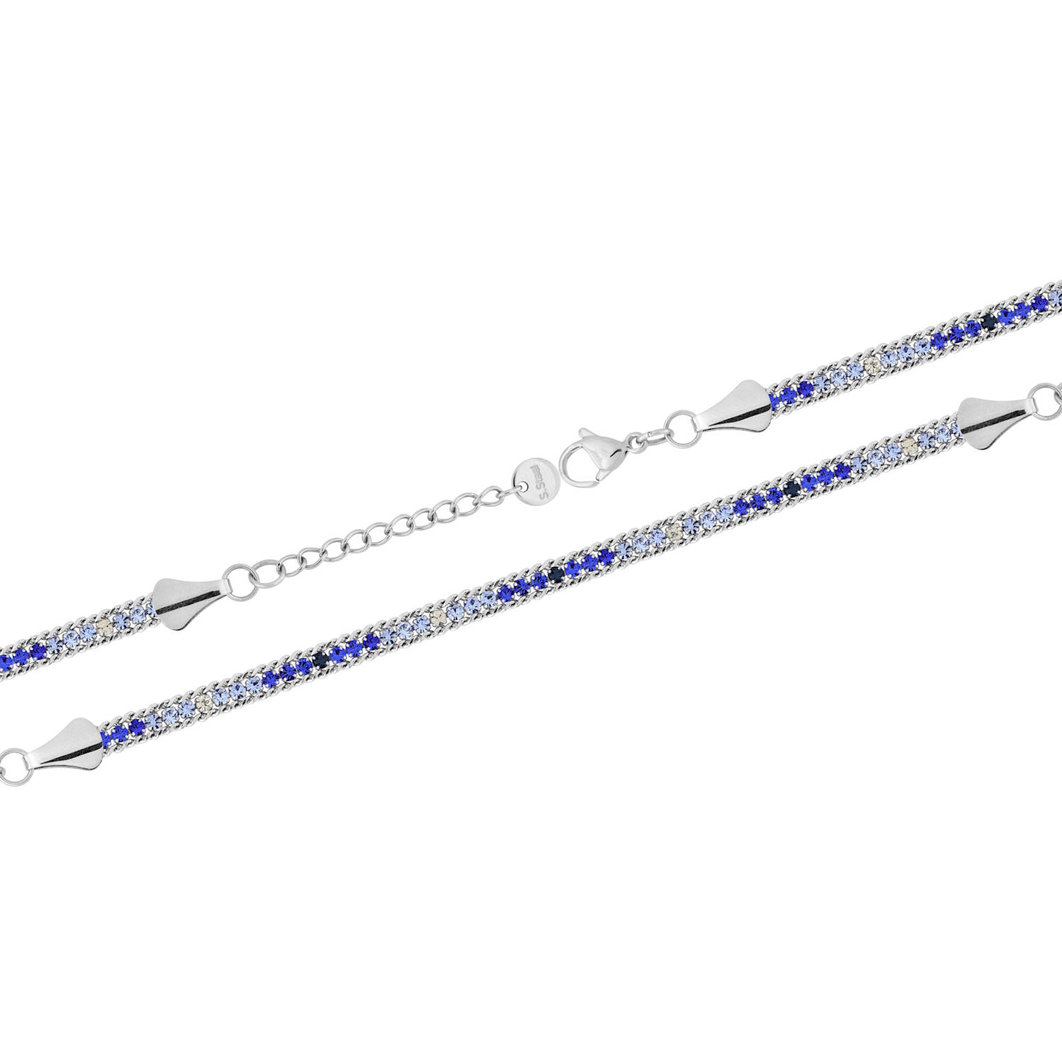Sublime bracelet en acier argenté orné d'oxydes de zirconium bleus royaux.<br/>Chaque zirconium, taillé en brillant rond, offre une clarté VS et une transparence exceptionnelle.<br/>La composition en acier argenté et l'agencement précis des zirconium créent un éclat unique.<br/>Une pièce de joaillerie qui allie élégance et raffinement, parfaite pour sublimer votre style.<br/>Fermoir mousqueton avec 3 cm de rallonge. Strass Adolescent Adulte Femme Fille Indémodable Sublime bracelet en acier argenté orné d'oxydes de zirconium bleus royaux.<br/>Chaque zirconium, taillé en brillant rond, offre une clarté VS et une transparence exceptionnelle.<br/>La composition en acier argenté et l'agencement précis des zirconium créent un éclat unique.<br/>Une pièce de joaillerie qui allie élégance et raffinement, parfaite pour sublimer votre style.<br/>Fermoir mousqueton avec 3 cm de rallonge. Strass Adolescent Adulte Femme Fille Indémodable