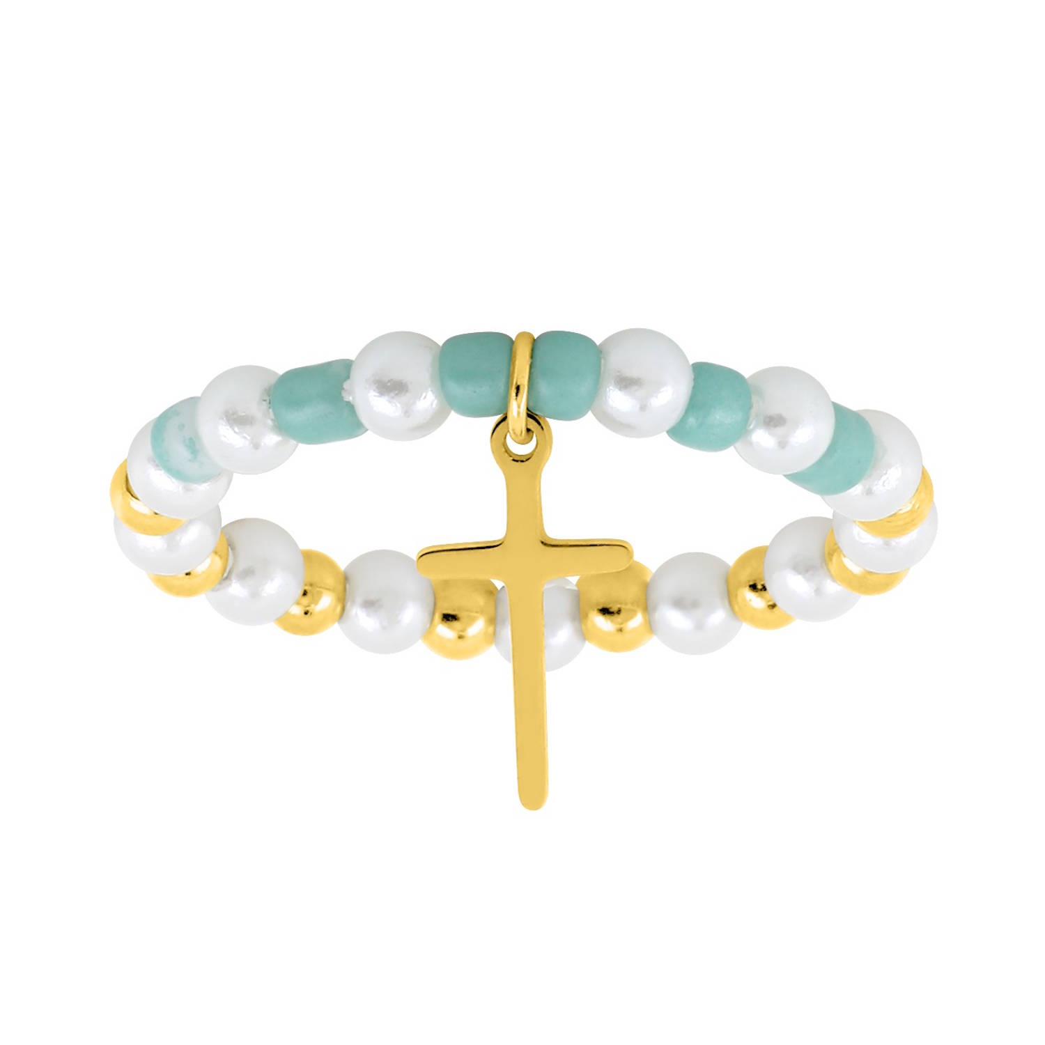 Sublime bague de perles sur fil élastique, confectionné en acier doré, arborant de délicates perles sphériques d'un bleu azuréen enchanteur.<br/>Sa conception raffinée et son esthétique spirituelle en font l'ornement idéal pour sublimer votre poignet avec une touche d'élégance céleste. Croix Elastique Perle Adolescent Adulte Femme Fille Indémodable Religion Sublime bague de perles sur fil élastique, confectionné en acier doré, arborant de délicates perles sphériques d'un bleu azuréen enchanteur.<br/>Sa conception raffinée et son esthétique spirituelle en font l'ornement idéal pour sublimer votre poignet avec une touche d'élégance céleste. Croix Elastique Perle Adolescent Adulte Femme Fille Indémodable Religion